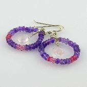 Amethyst and Pink Sapphire Encrusted Hoop Earrings with Rose Drops