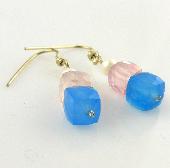 Baby Blue And Pink Stacked Cube Earrings