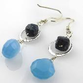 Blue Chalcedony and Blue Labrodite Infinity Earrings