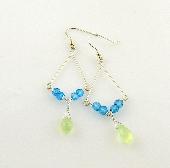 Blue Chandelier Earrings with Sea Green Drops