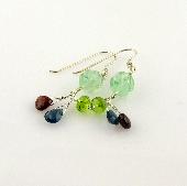 Carved Flourite Earrings with Garnet, Blue Topaz and Peridot