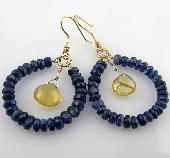 Deep Blue Kyanite Encrusted Hoop Earrings with Citrine Drop