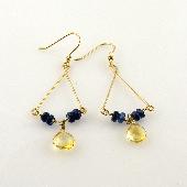 Deep Blue Kyanite with Citrine Drop Chandelier Earrings