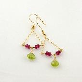 Green Garnet and Pink Tourmaline Chandelier Earrings
