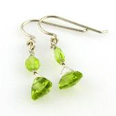 Trillion Cut Peridot Drop Earrings