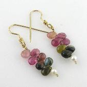 Watermellon Tourmaline Earrings with White Pearl