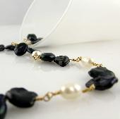 Black Keshi and White Pearl Necklace