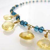Mediterranean Blue Quartz Necklace with Citrine Drops