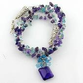 Amethyst and Kyanite Crochet Necklace with Amethyst Pendant