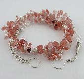 Strawberry Quartz Pearl Silver Wire Crochet Necklace